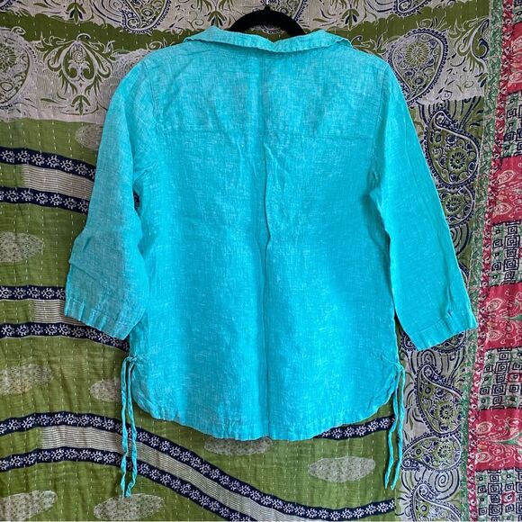 NWOT Isaac Mizrahi New York Teal Coastal Linen Top Size Small - Picture 6 of 11